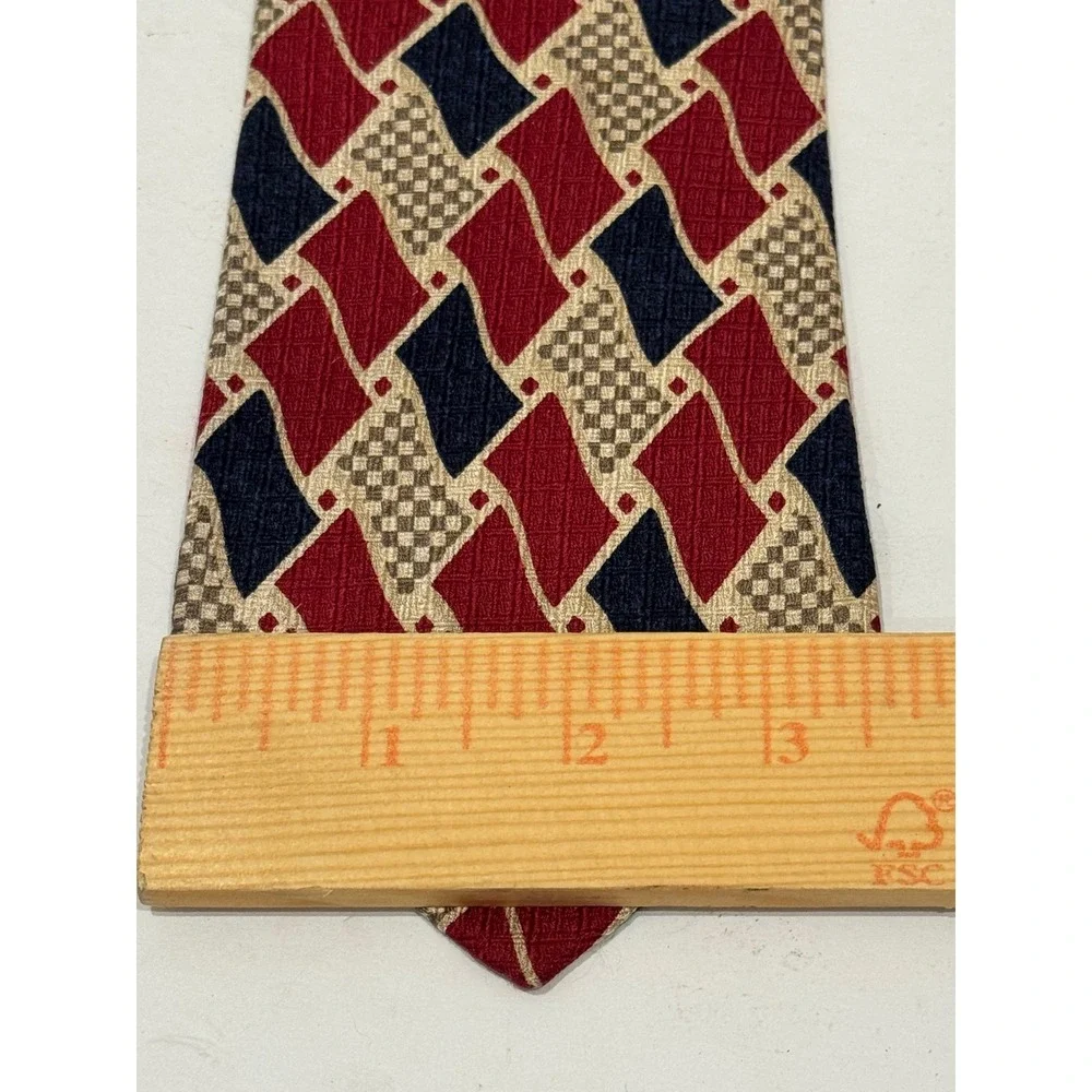 Vintage Brooks Brothers Tie Mens Burgundy Navy Geometric 100% Silk Made in USA